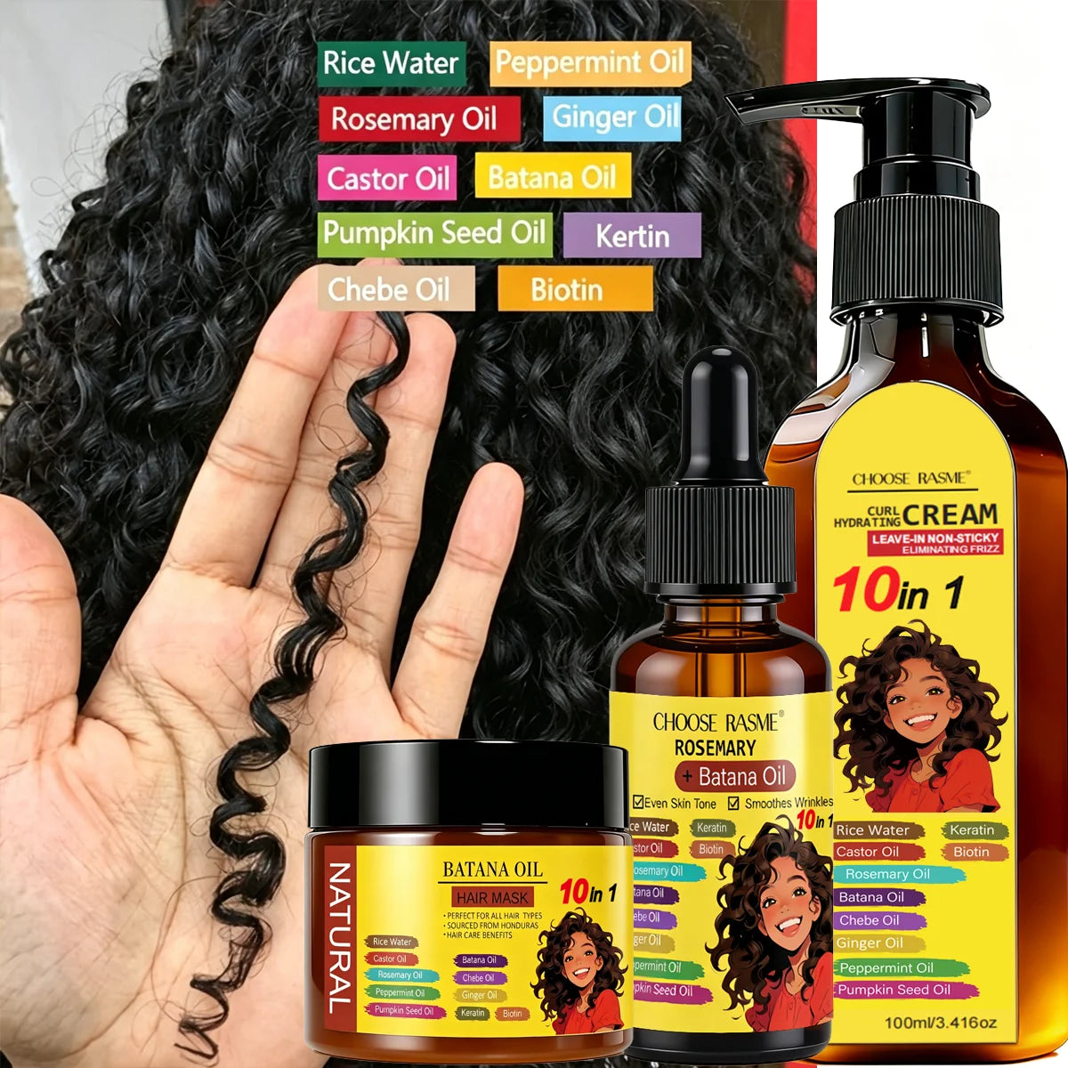Batana Oil Hair Mask Curl Cream And Rosemary Oil Set