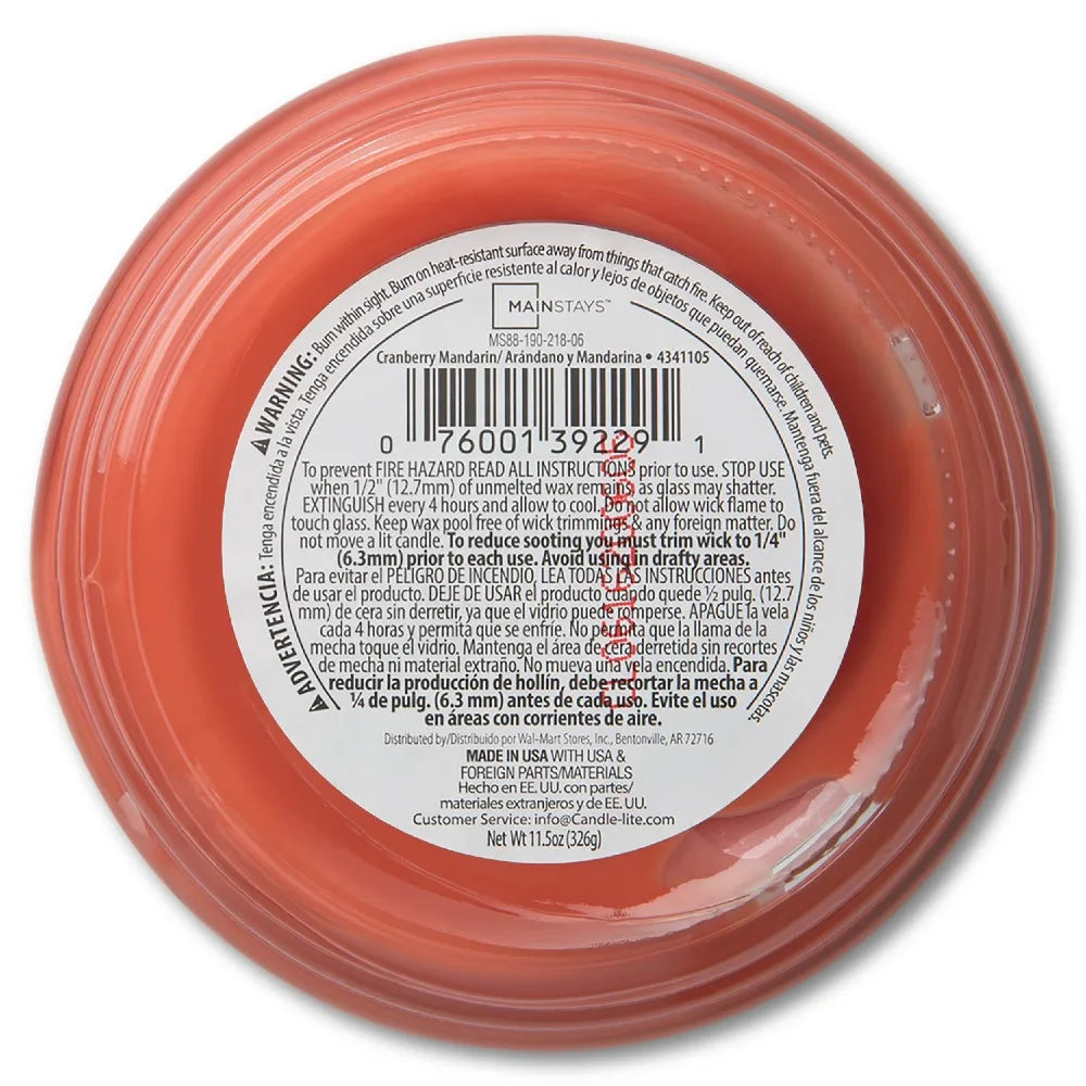 Mainstays Cranberry Mandarin 3 Wick Soy Scented Candle Glass Jar