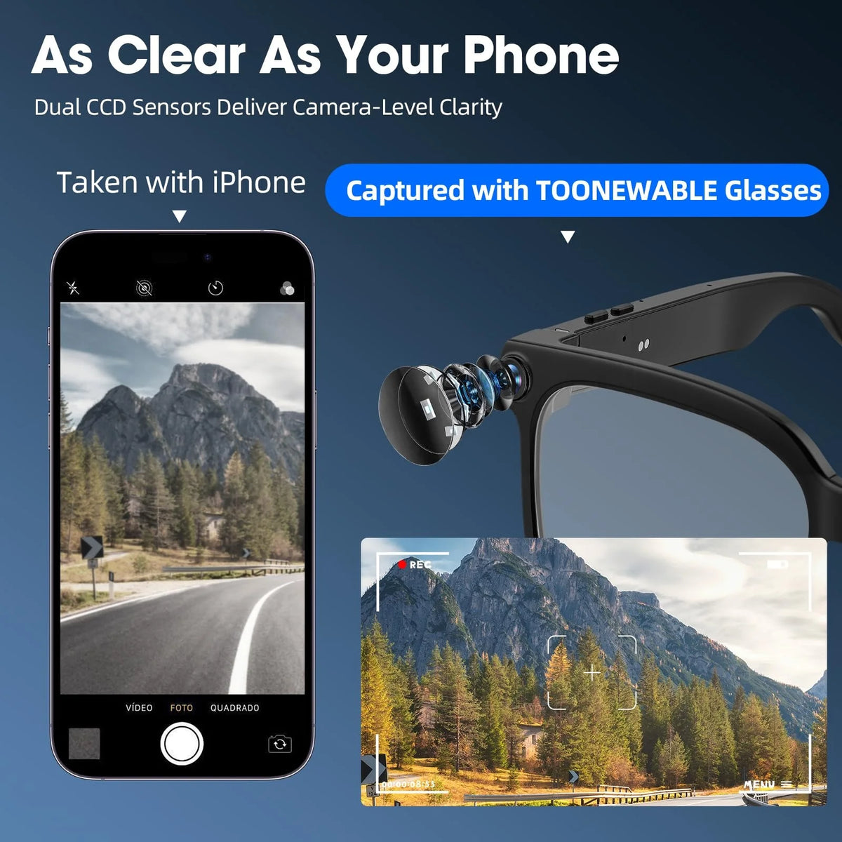 Smart Camera Glasses With 8MP HD Video Bluetooth Translator