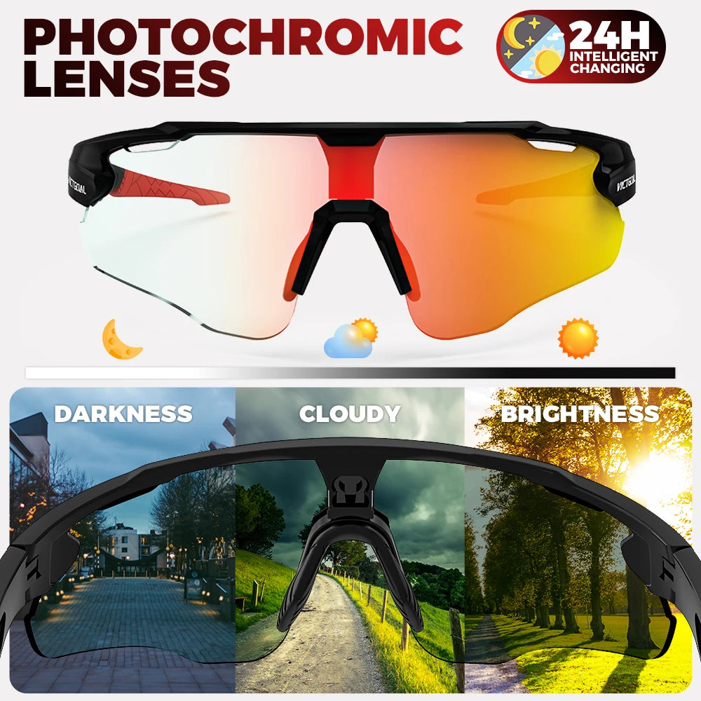 Victgoal Photochromic Cycling Sunglasses UV400 Protection Windproof TR90 Frames