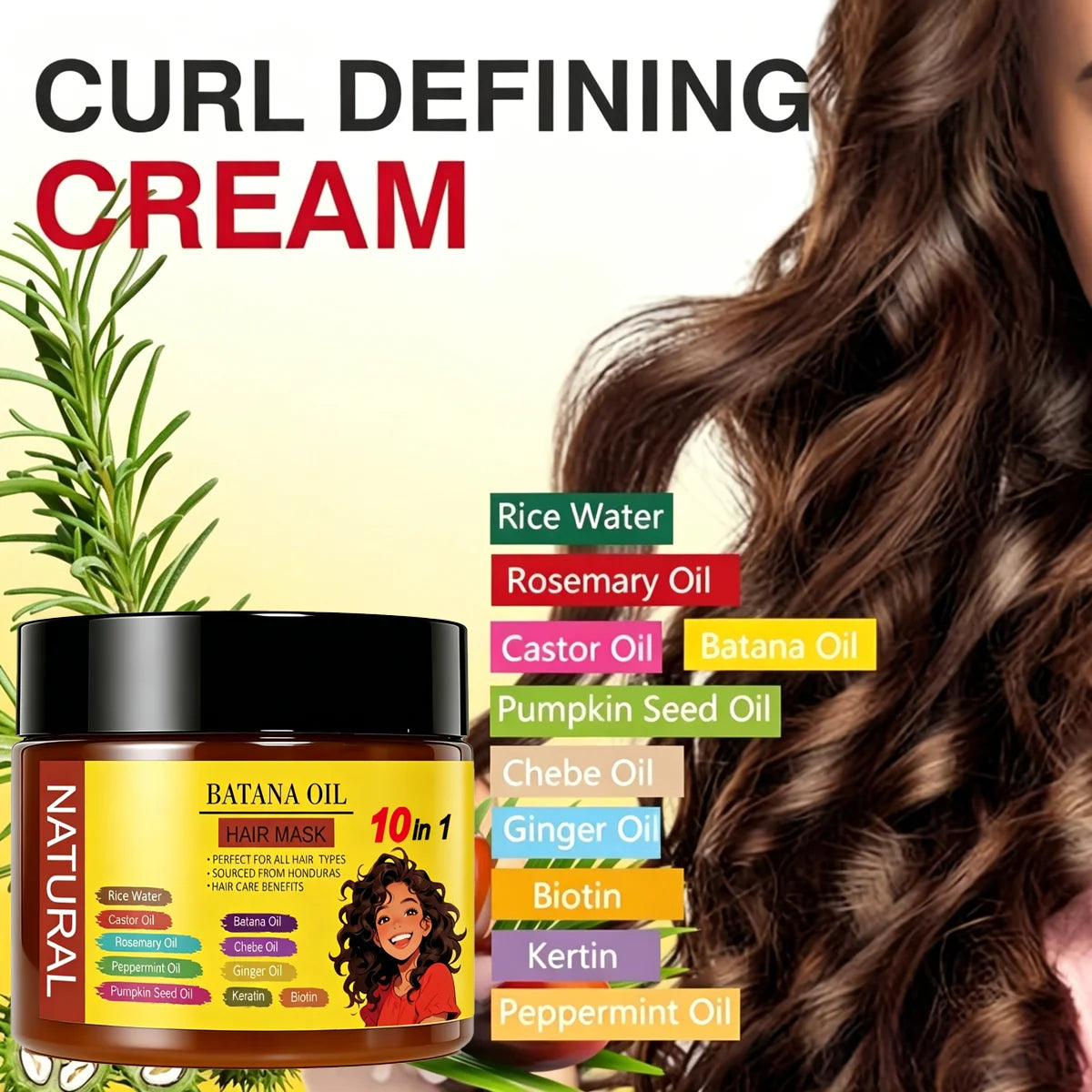 Batana Oil Hair Mask Curl Cream And Rosemary Oil Set