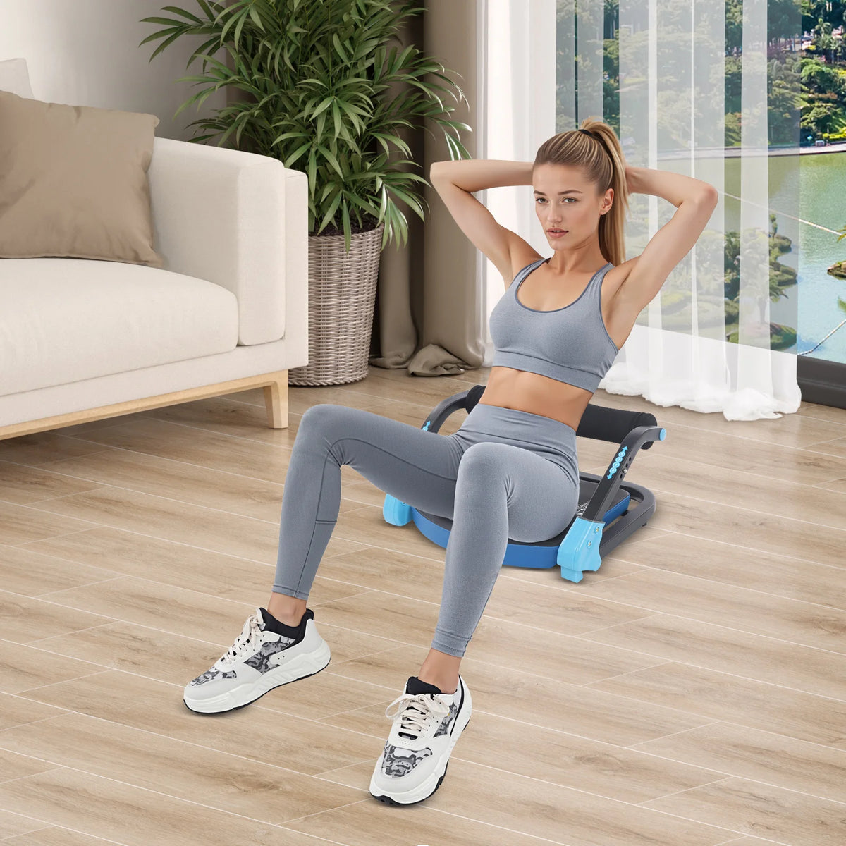 Foldable Abdominal Trainer With Adjustable Resistance And Steel Frame