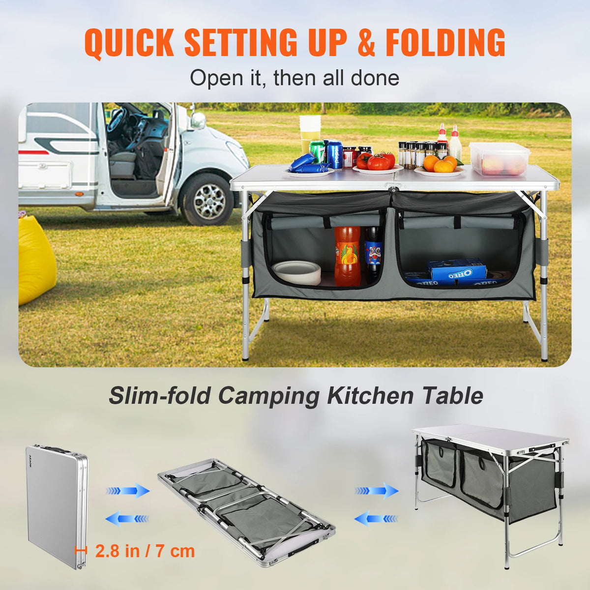 SucceBuy Portable Quick Setup Folding Camping Kitchen Table