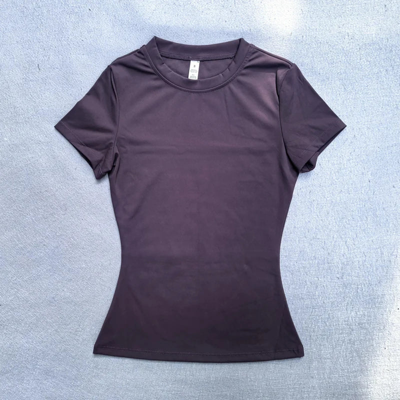 Summer Short Sleeve Yoga Top Women Workout Gym Crop Top Slim Fit Round Neck Yoga Shirt Seamless Sports Stretchy Shirts