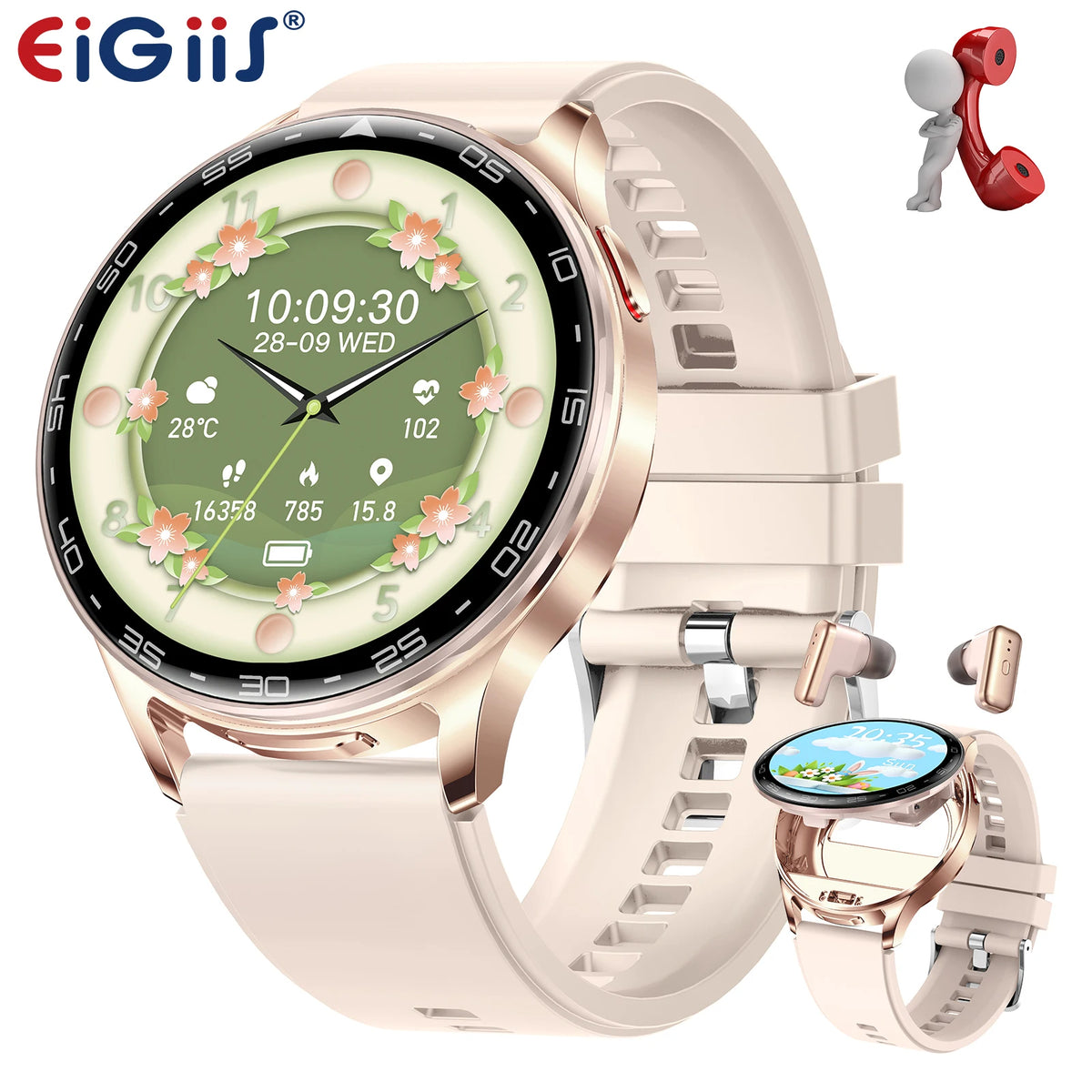 Eigiis Smart Watch With Hidden Earbuds And Fitness Tracker