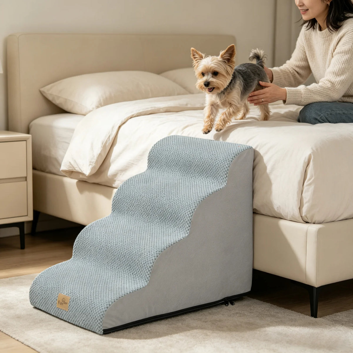 Durable Curved Dog Stairs With Removable Cover For Small Pets