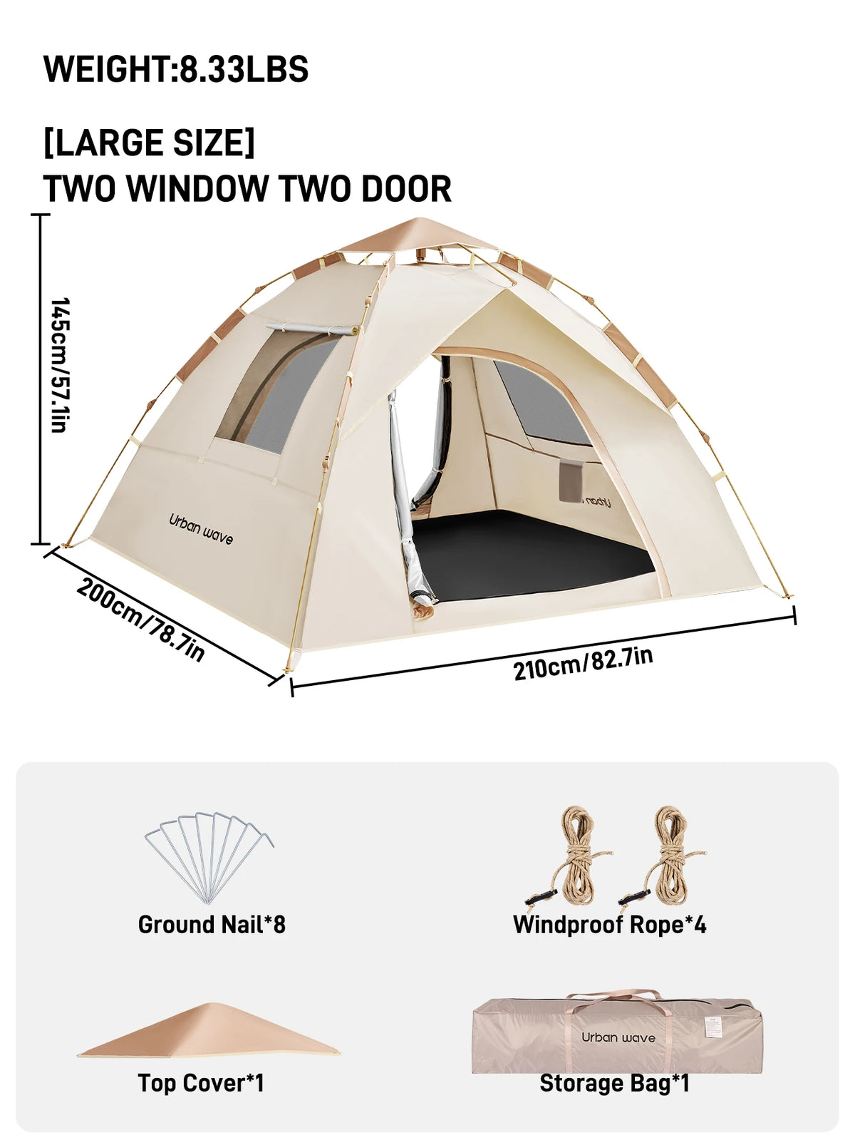 Automatic Pop Up Camping Tent Windproof Waterproof Family Shelter