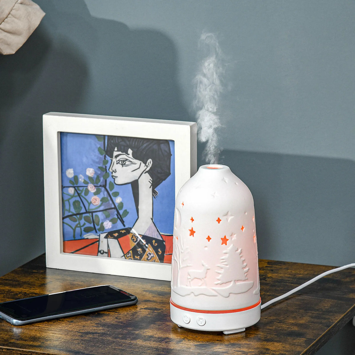 Ultrasonic Aromatherapy Diffuser With Ceramic Cover And Led Lights