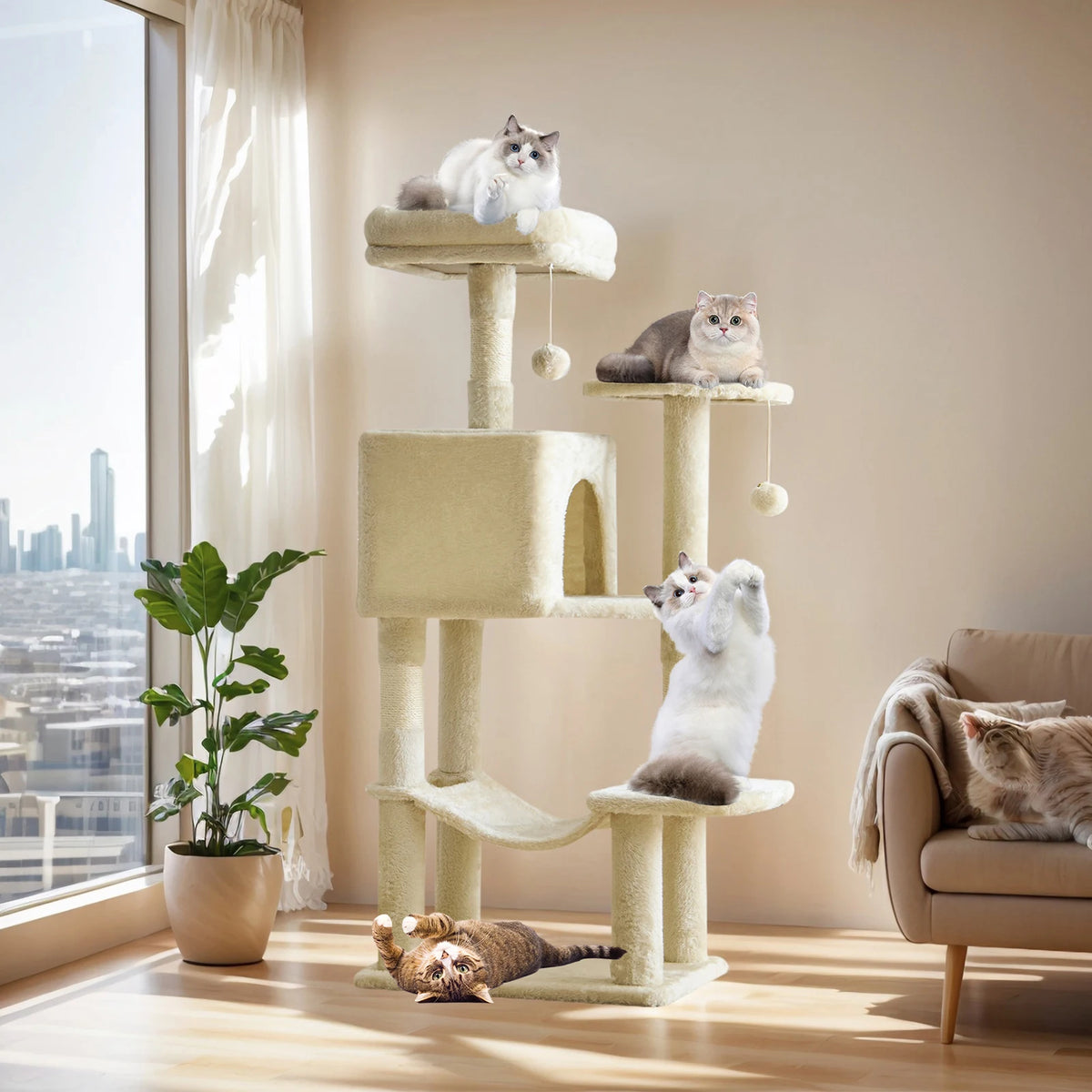 MCQ Premium Tiered Cat Tree Featuring Natural Sisal Scratching Posts