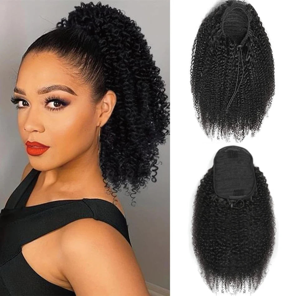 Uesoels Clip In Deep Wave Curly Ponytail Extensions Human Hair