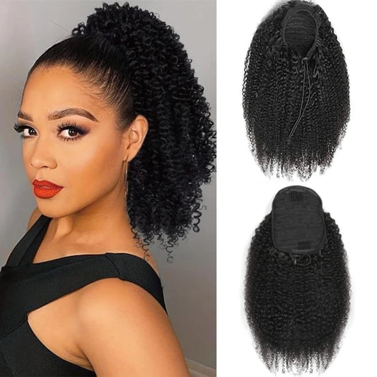 Uesoels Clip In Deep Wave Curly Ponytail Extensions Human Hair