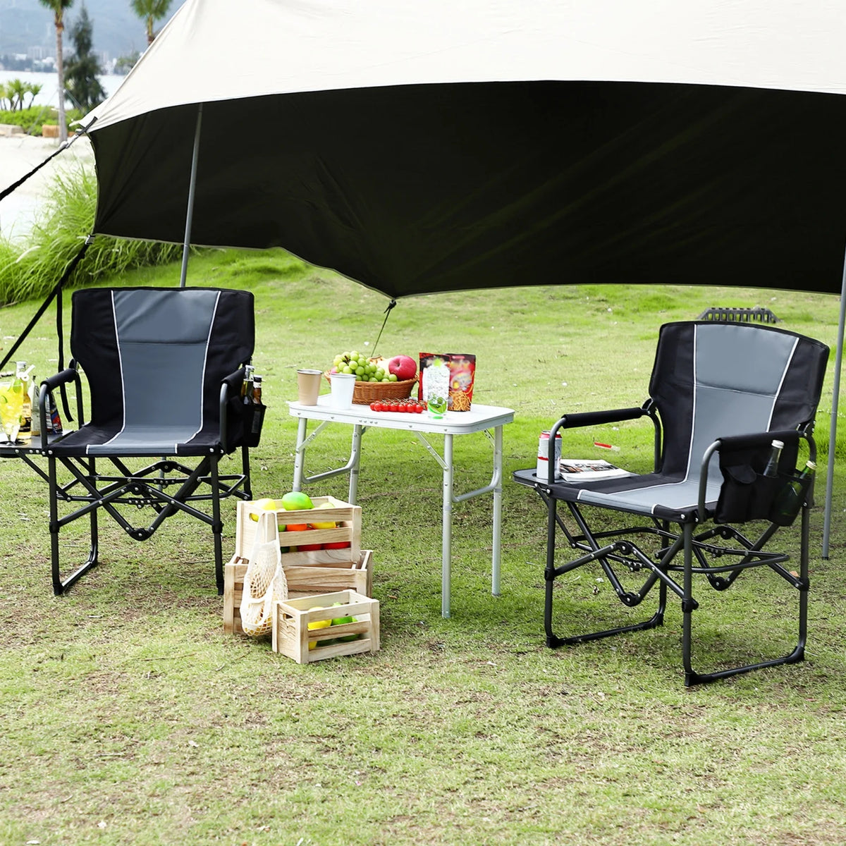 HiMISS Heavy Duty Folding Director Chair With Side Table