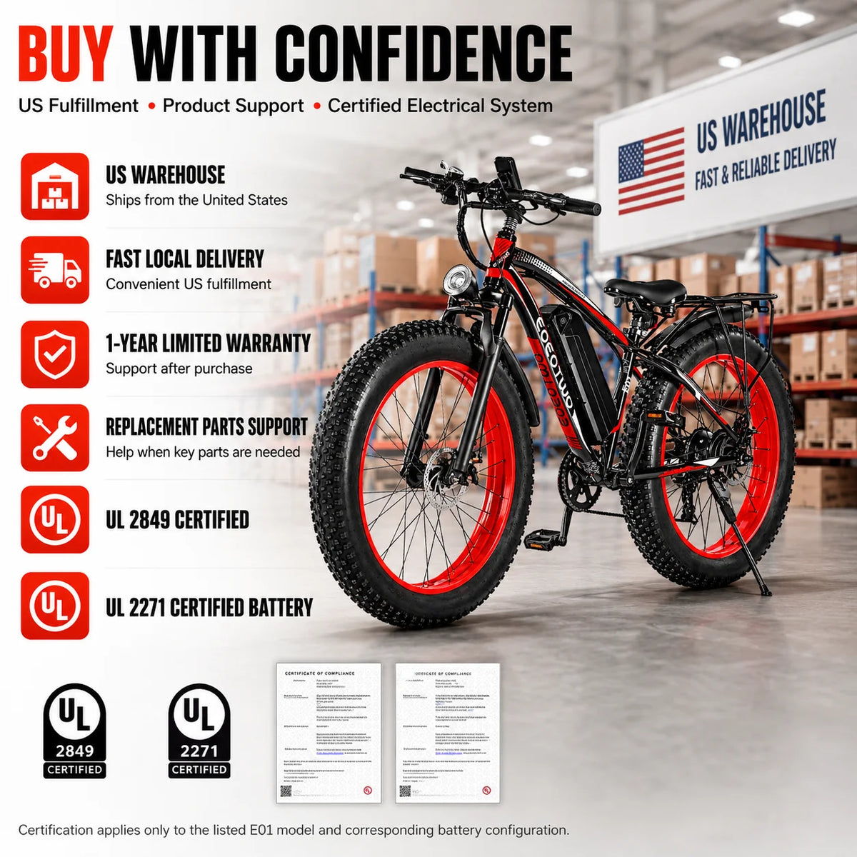 EOEOTWO 1000W Fat Tire Electric Bike With 48V Battery