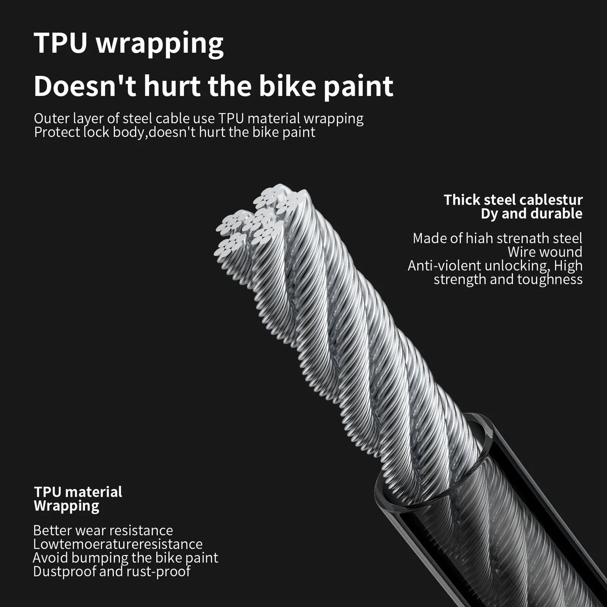 Tosuod Steel Cable Bicycle Lock With Bracket Two Keys