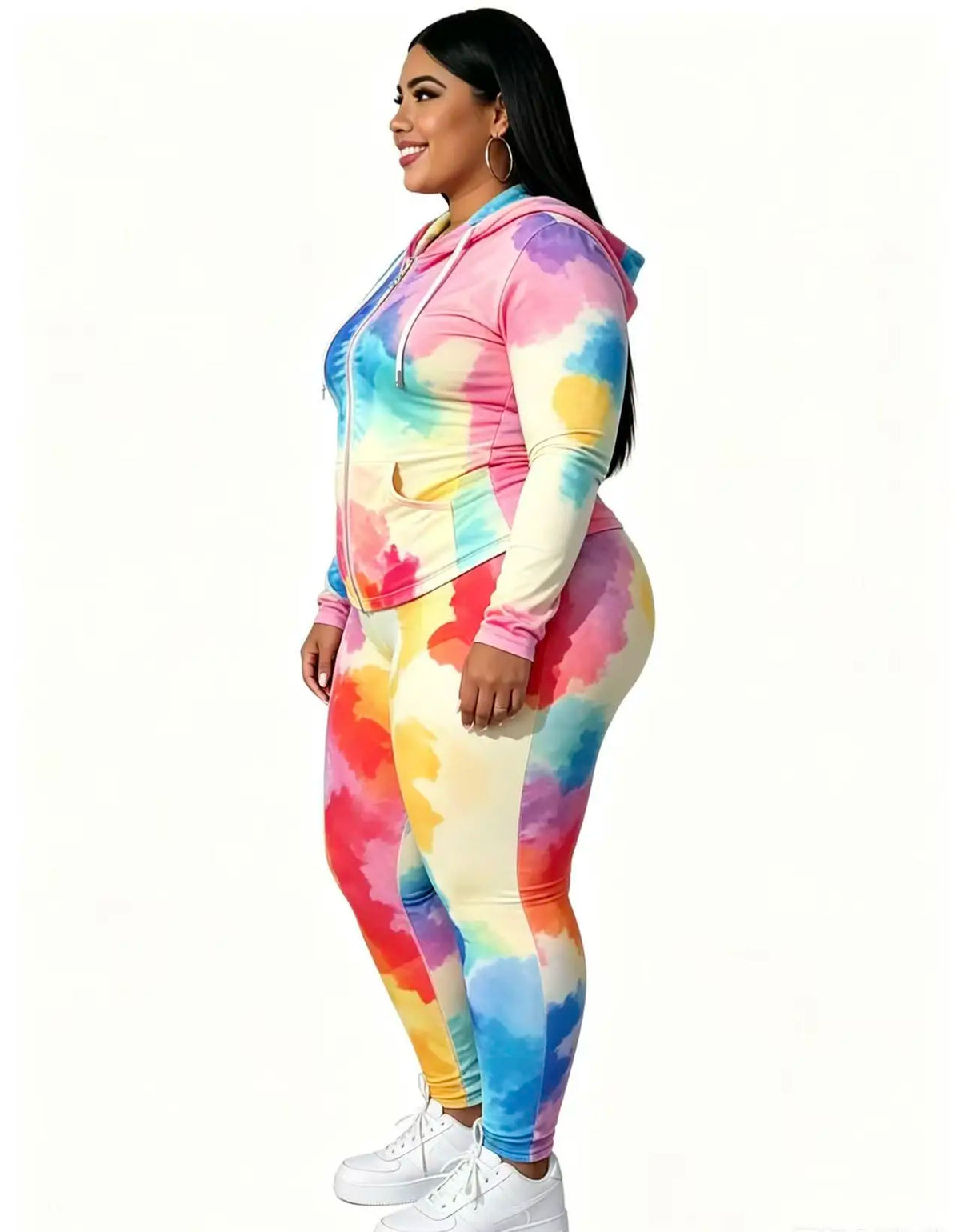 Comfortable Tie Dye Hooded Zipper Jacket And Pants Set