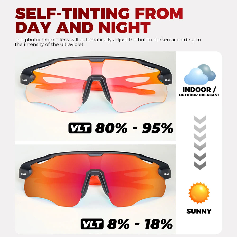 Victgoal Photochromic Cycling Sunglasses UV400 Protection Windproof TR90 Frames