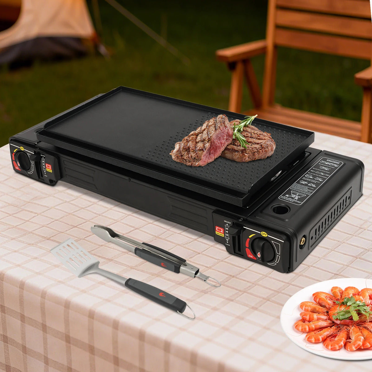 Portable Two Burner Butane Camping Stove Baking Pan And Case