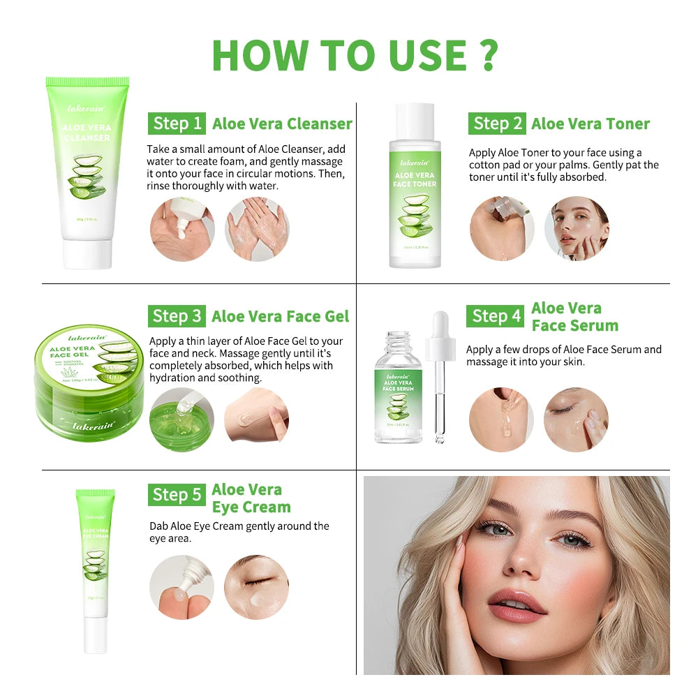 Lakerain Aloe Vera Deep Hydration Skincare Set Cleanser Toner Serum