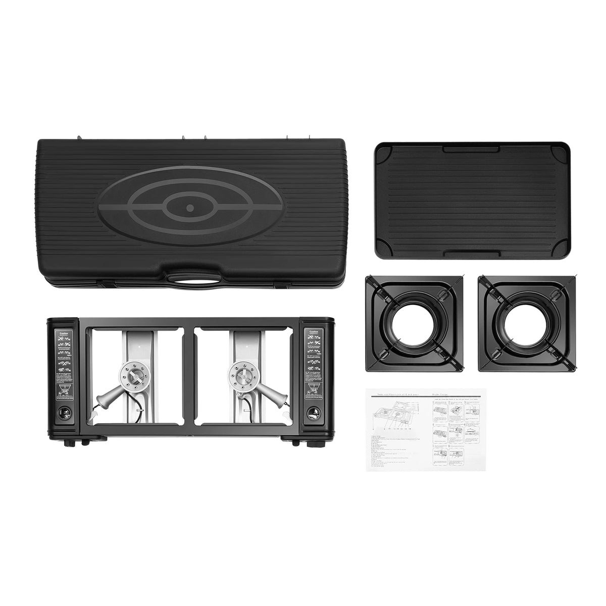 Portable Two Burner Butane Camping Stove Baking Pan And Case