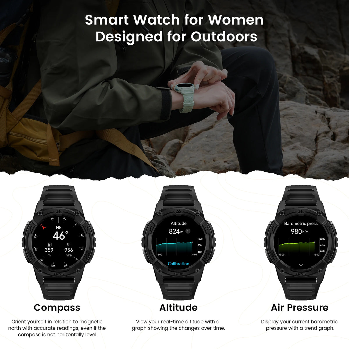 Kospet Tank S2 GPS Smartwatch With Compass Altimeter AMOLED Display