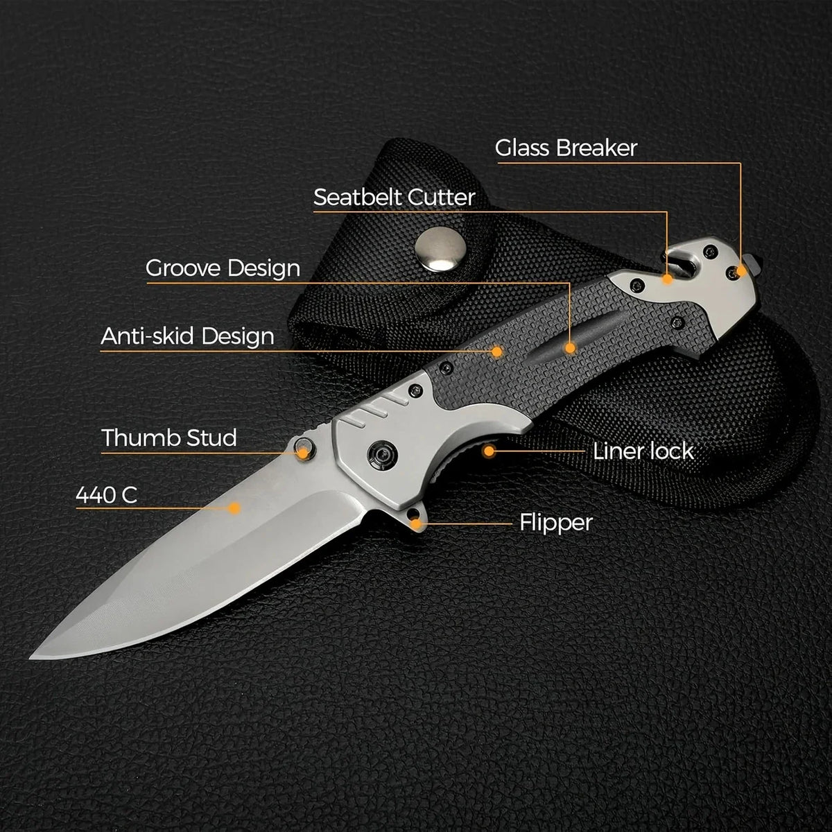 Doom Blade Multi Function Folding EDC Knife With Seatbelt Cutter