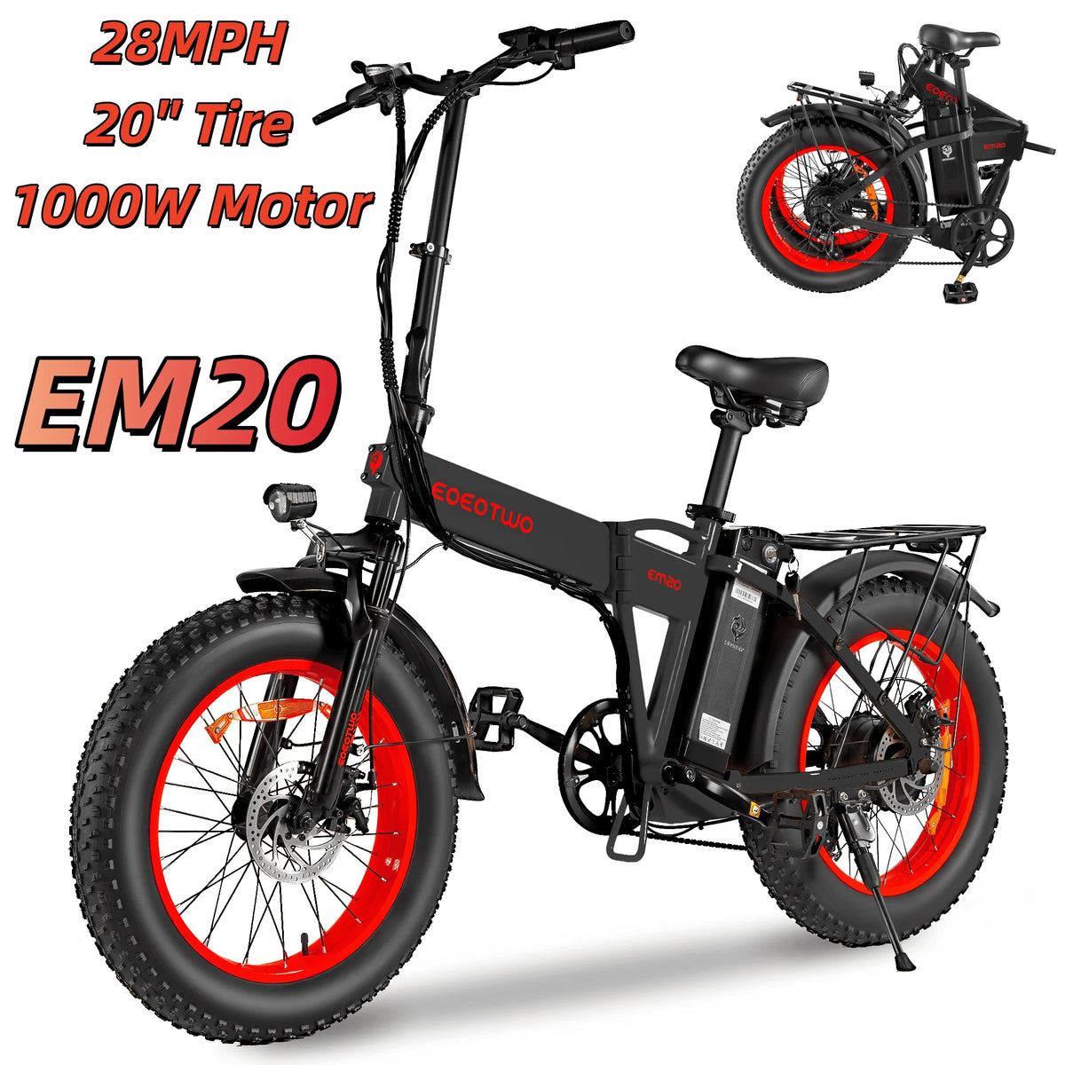 EOEOTWO 1000W Fat Tire Electric Bike With 48V Battery