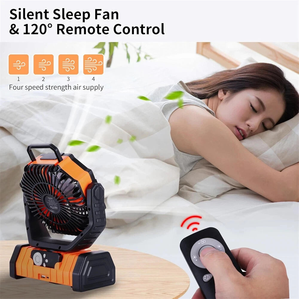 Portable 20000mAh Rechargeable Fan With LED Light And Hook