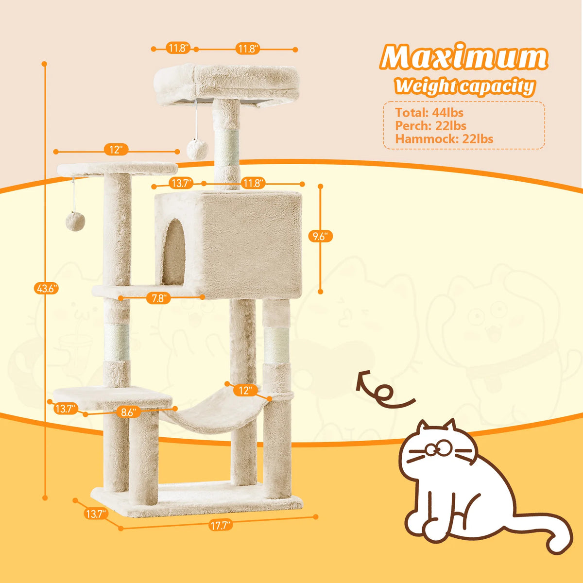 MCQ Premium Tiered Cat Tree Featuring Natural Sisal Scratching Posts