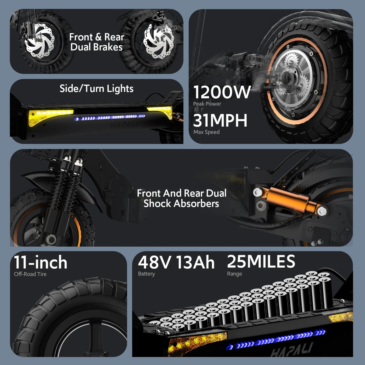 OZIVELT 1200W Folding Electric Scooter Off Road Double Suspension