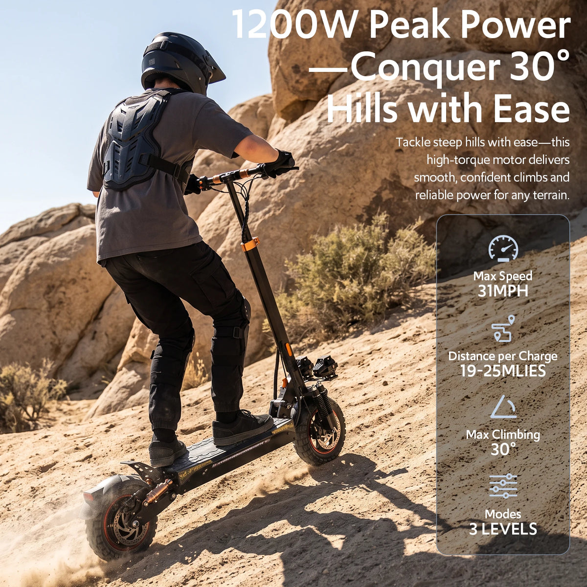 OZIVELT 1200W Folding Electric Scooter Off Road Double Suspension