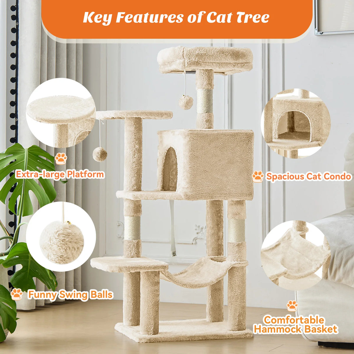 MCQ Premium Tiered Cat Tree Featuring Natural Sisal Scratching Posts