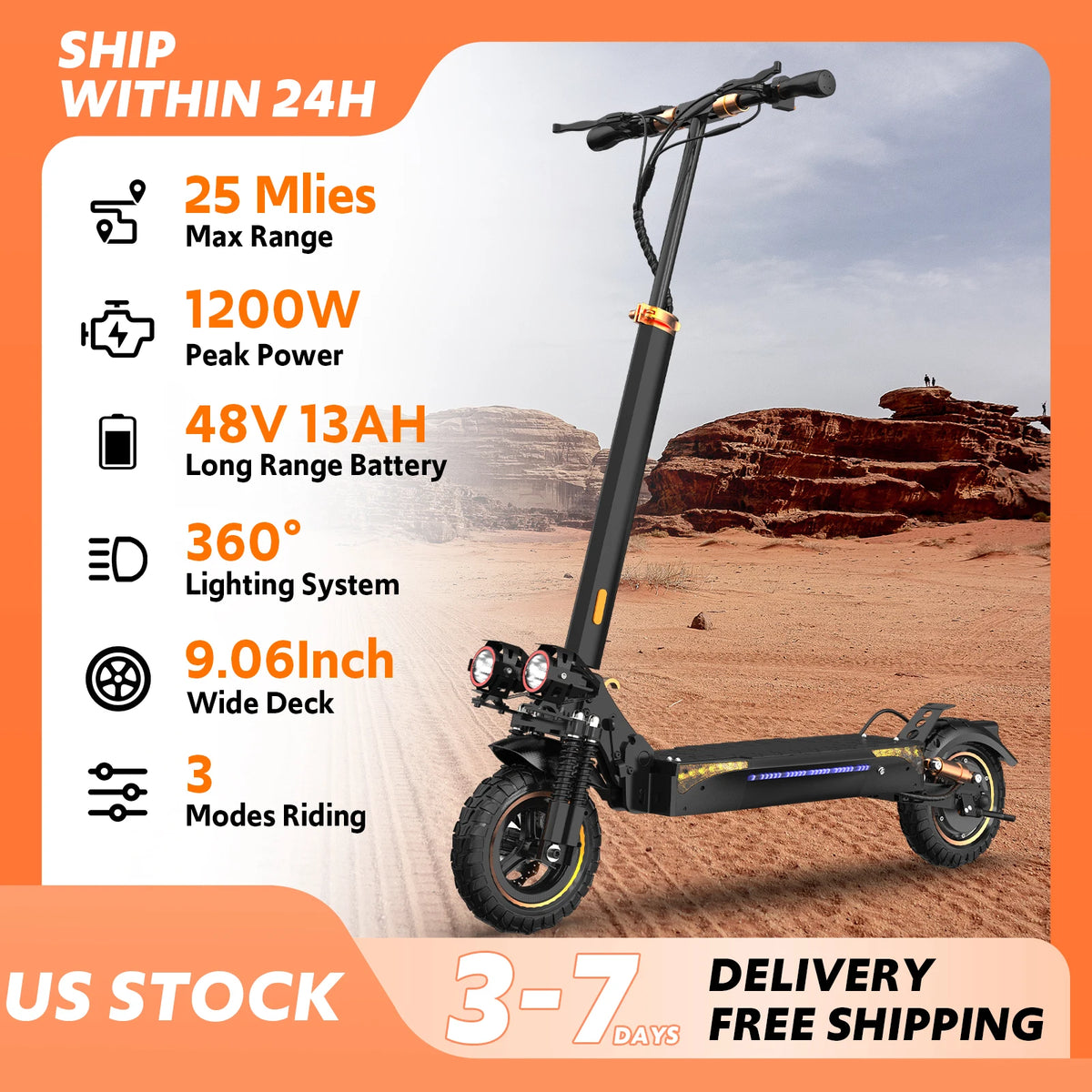 OZIVELT 1200W Folding Electric Scooter Off Road Double Suspension