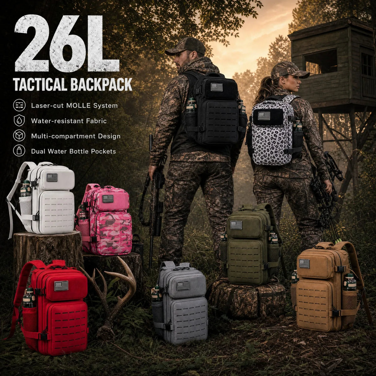 Refire Gear Tactical Hunting Backpack Featuring Dual Cup Holders