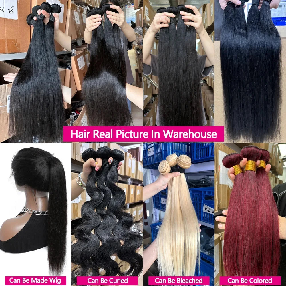 Queenlike Straight Human Hair Bundles With Transparent Lace Closure