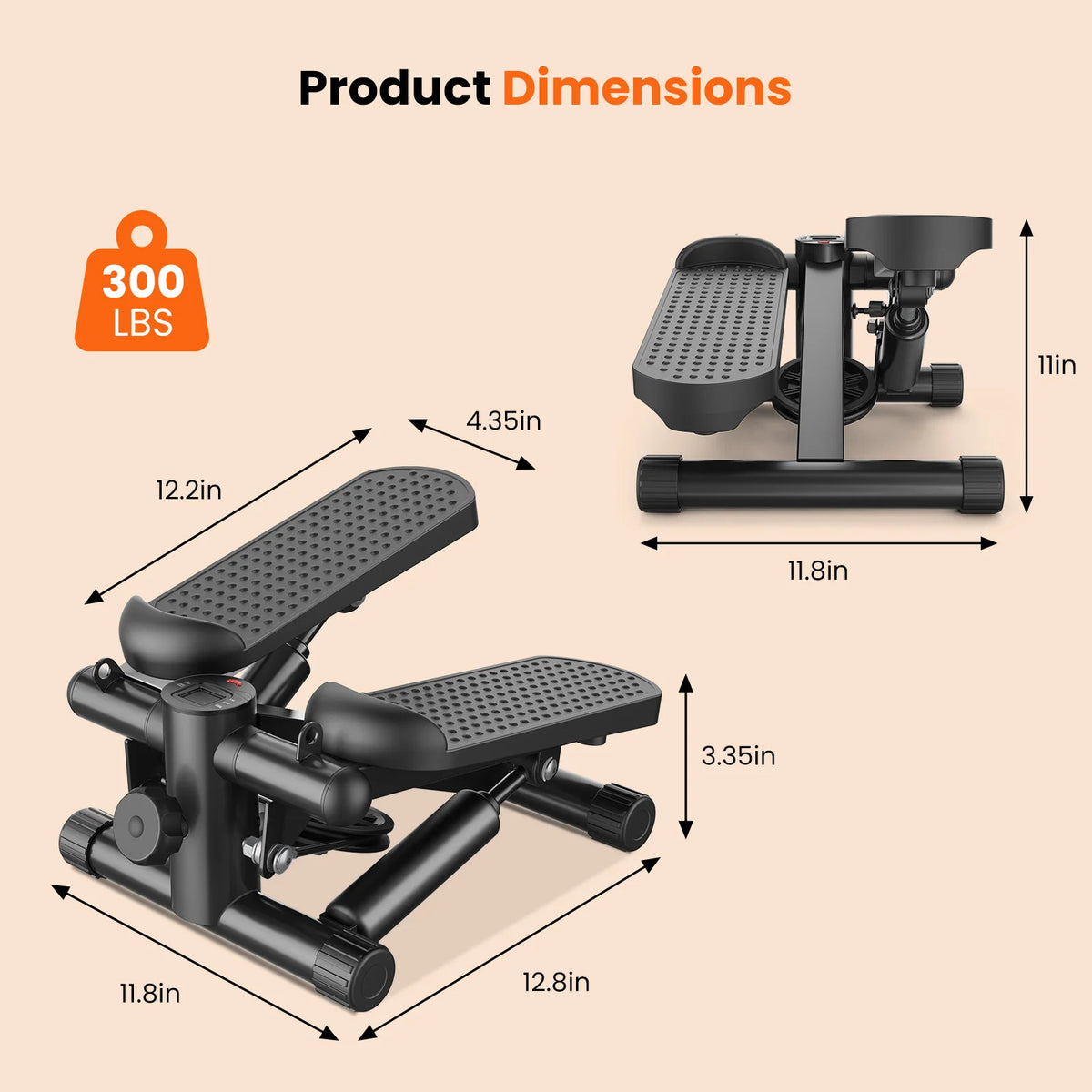 JHK Hydraulic Mini Stepper With Adjustable Resistance Bands