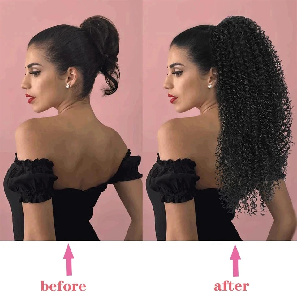 Uesoels Clip In Deep Wave Curly Ponytail Extensions Human Hair