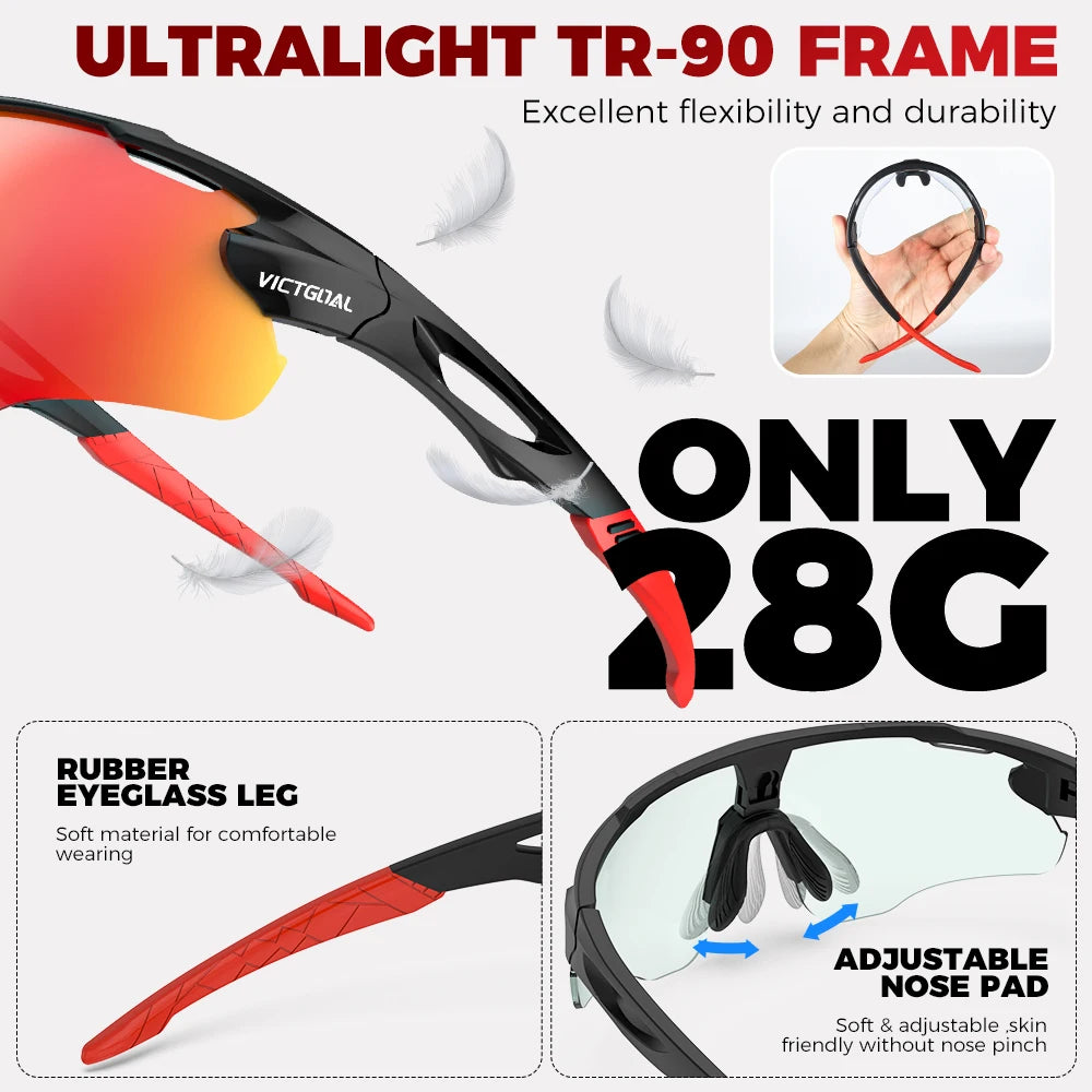 Victgoal Photochromic Cycling Sunglasses UV400 Protection Windproof TR90 Frames