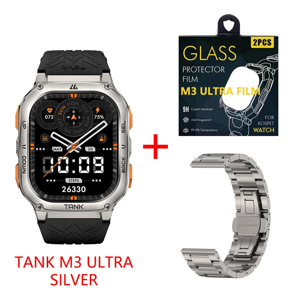 Kospet Tank M3 Ultra Gps Smartwatch Stainless Steel Waterproof Monitor