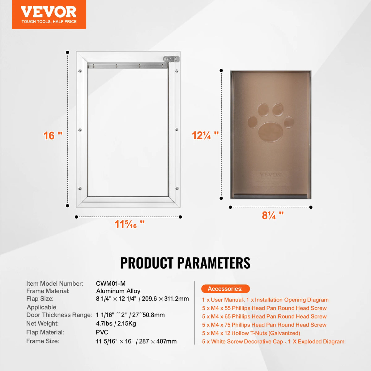 SucceBuy Weatherproof Aluminum Pet Door With Lock And Flap System