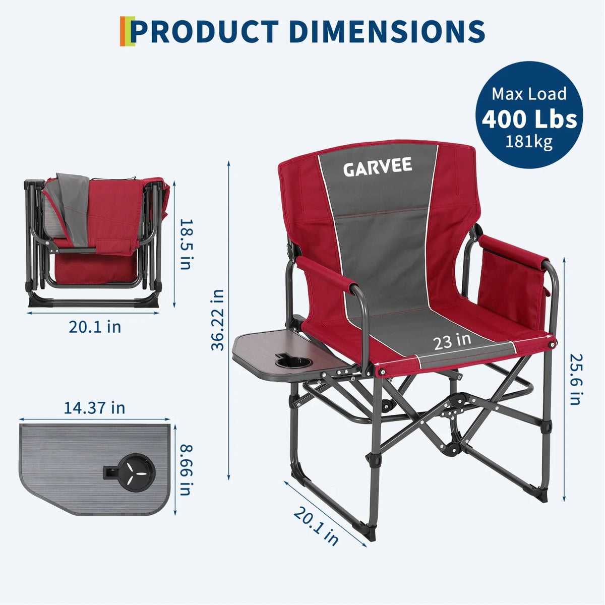HiMISS Heavy Duty Folding Director Chair With Side Table