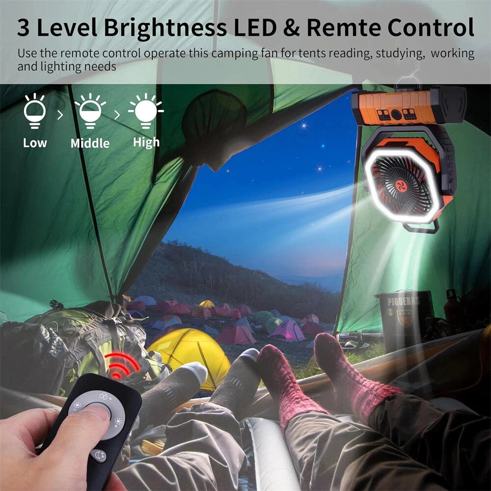 Portable 20000mAh Rechargeable Fan With LED Light And Hook