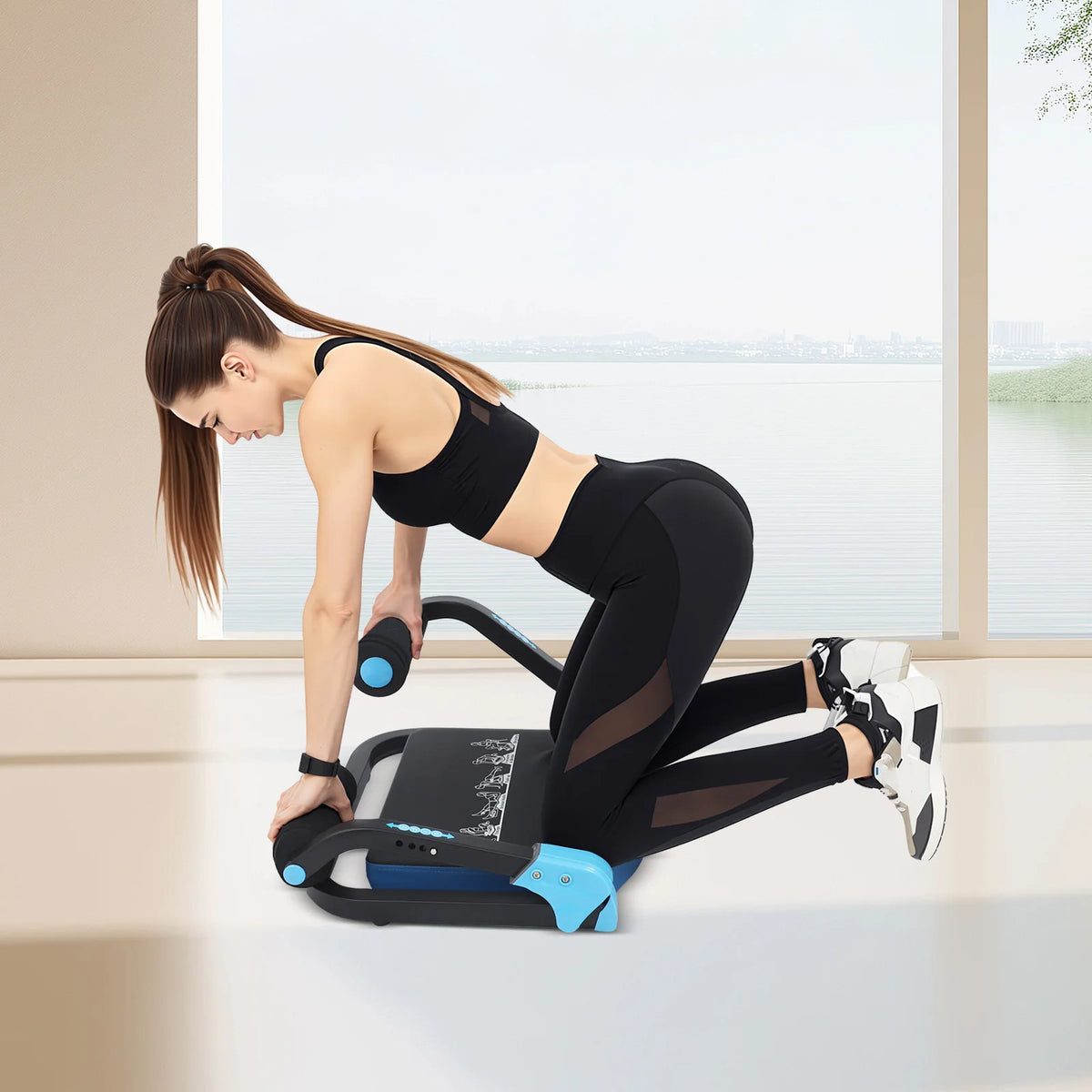 Foldable Abdominal Trainer With Adjustable Resistance And Steel Frame