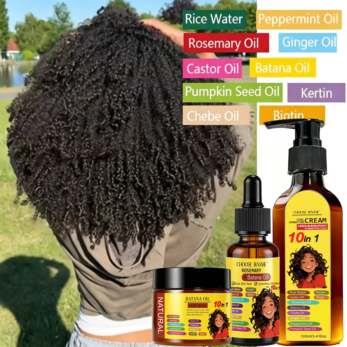 Batana Oil Hair Mask Curl Cream And Rosemary Oil Set