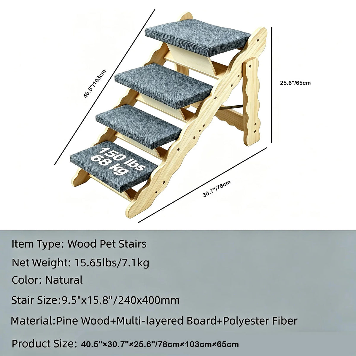 DishyKooker Wooden Pet Stairs And Folding Dog Ramp
