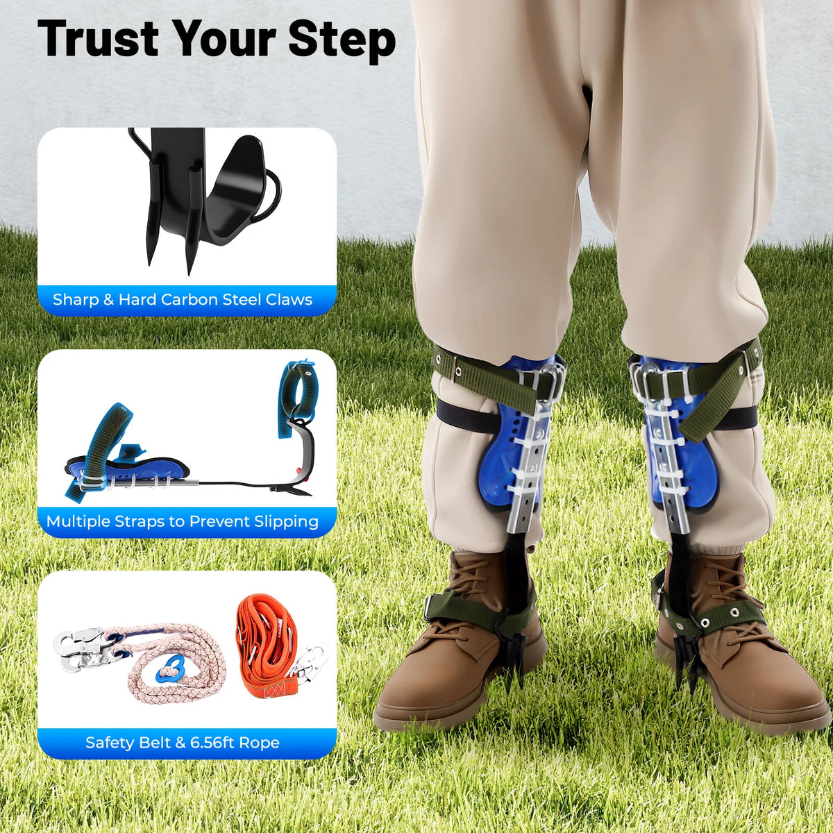 Heavy Duty Steel Tree Climbing Spike Safety Gear Set