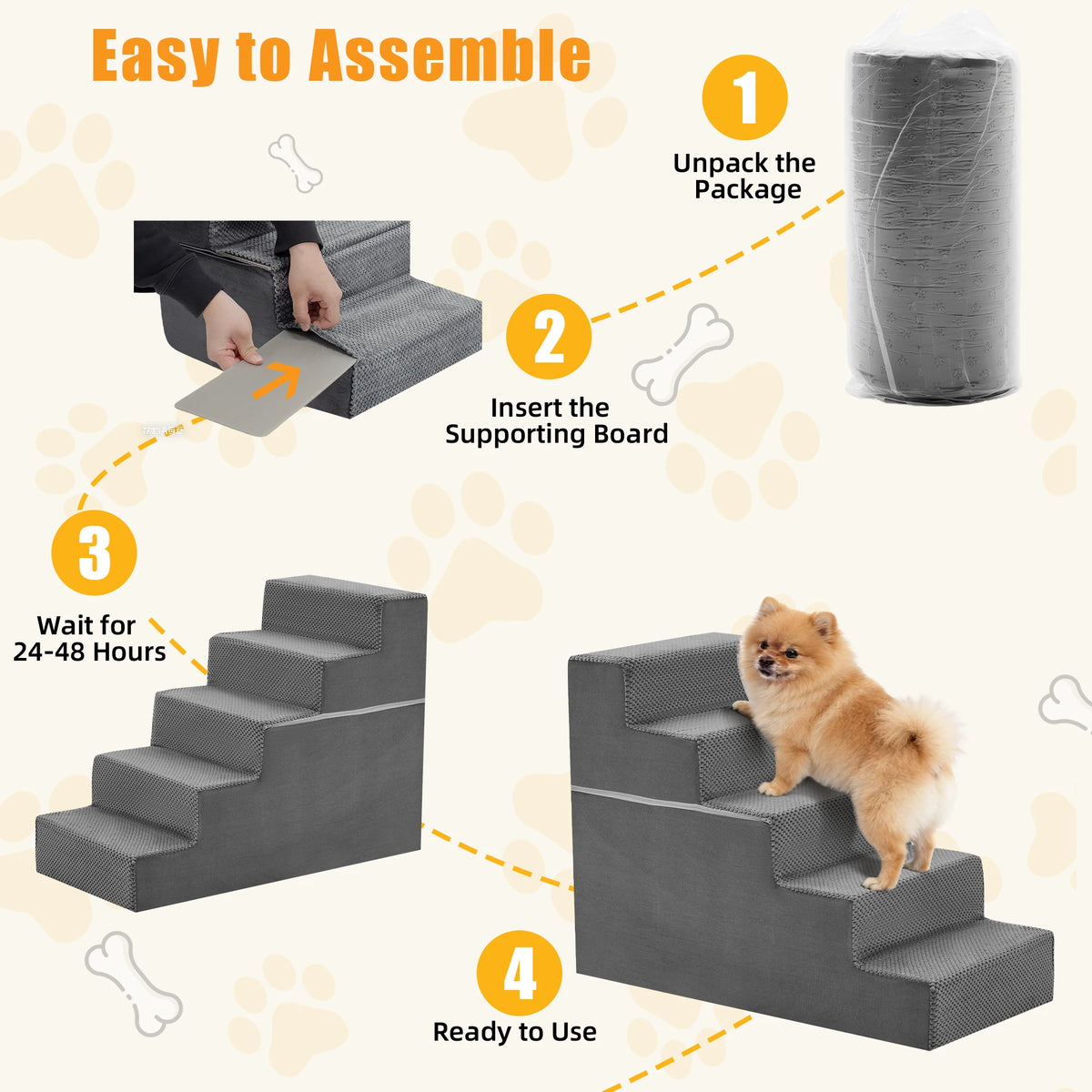 Premium Foam Dog Stair Ramp With Non Slip Indoor Steps