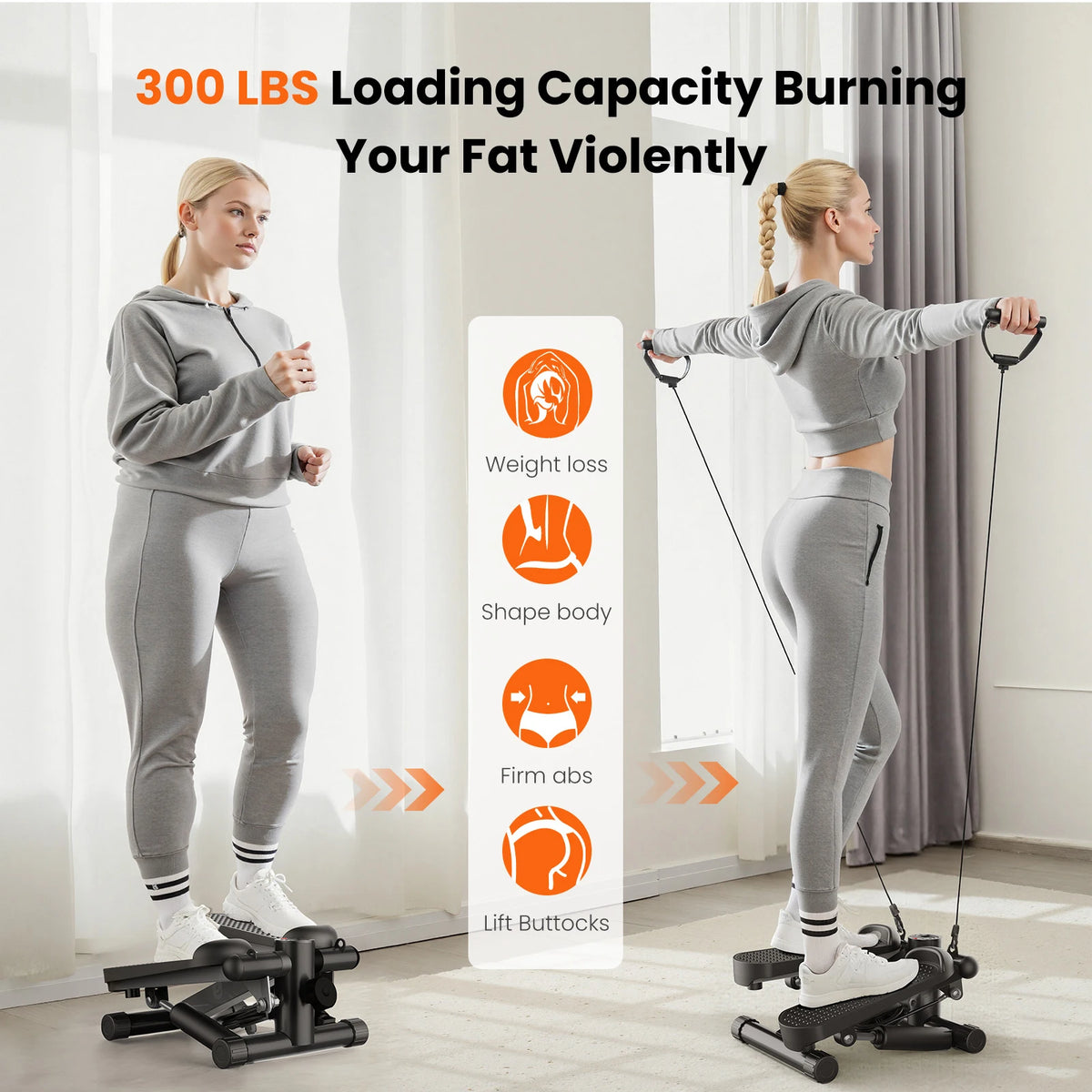 JHK Hydraulic Mini Stepper With Adjustable Resistance Bands