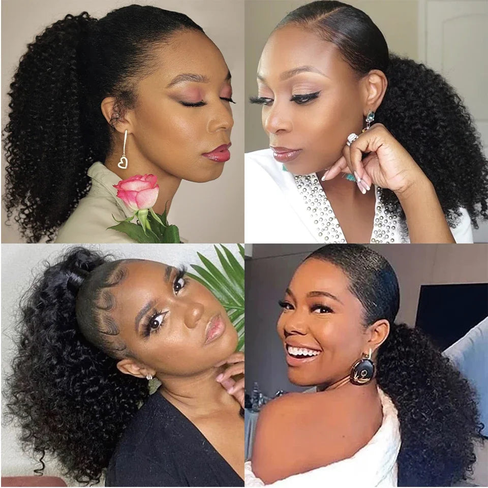 Uesoels Clip In Deep Wave Curly Ponytail Extensions Human Hair