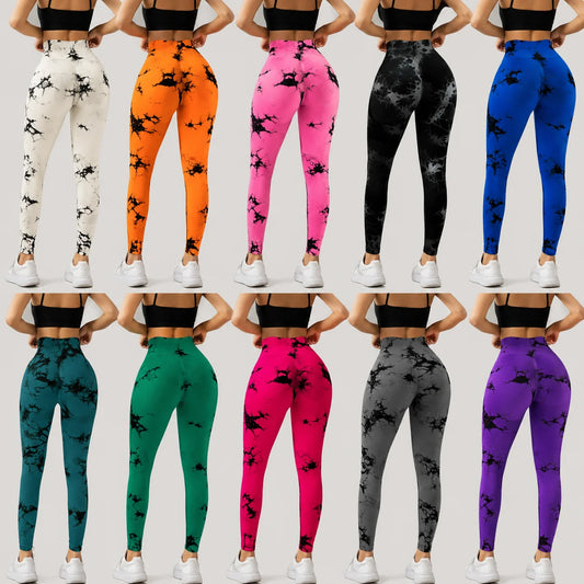 Womens High Waist Seamless Tie Dye Yoga Training Pants