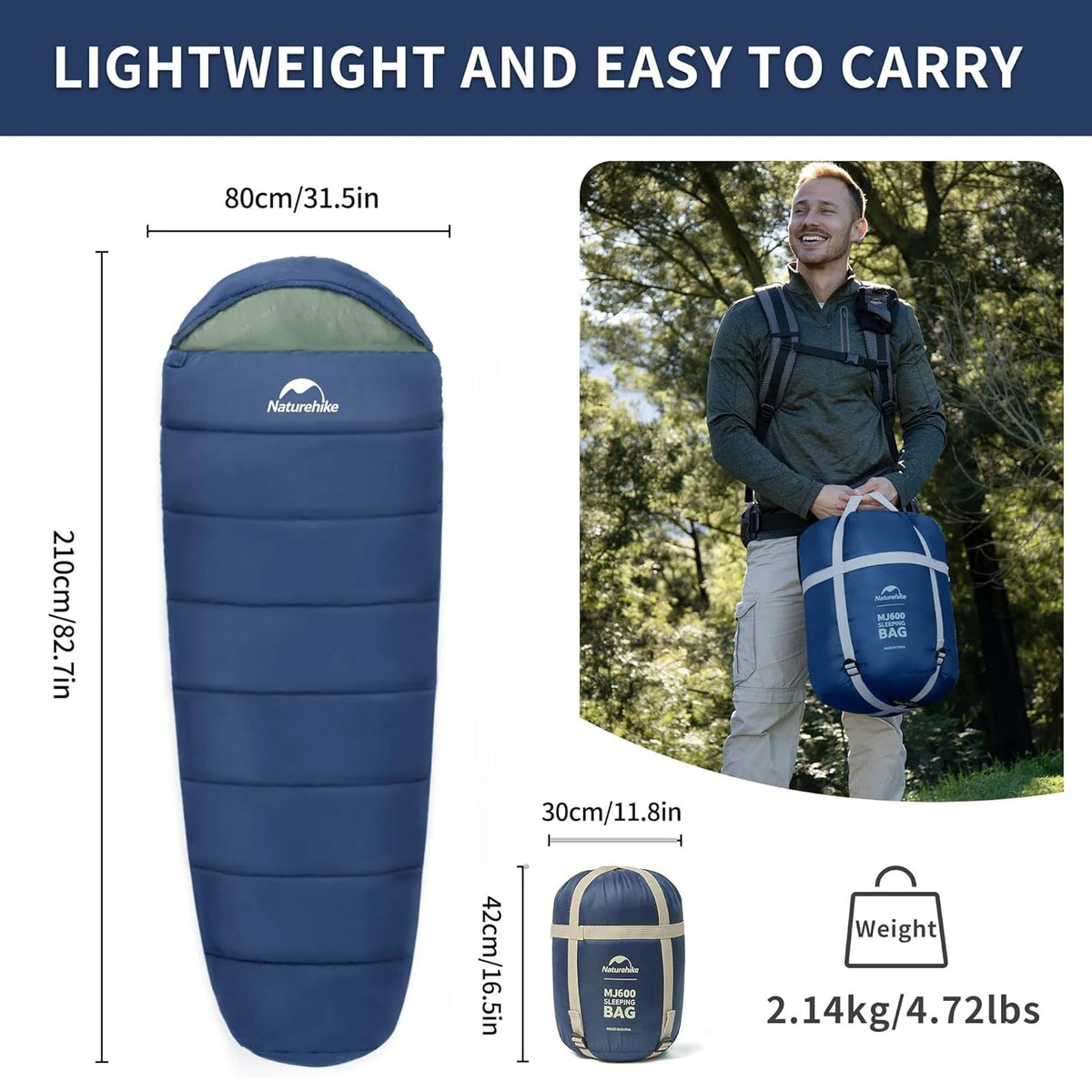 Naturehike Adult Mummy Sleeping Bag Winter Camping Warm Poly Filled